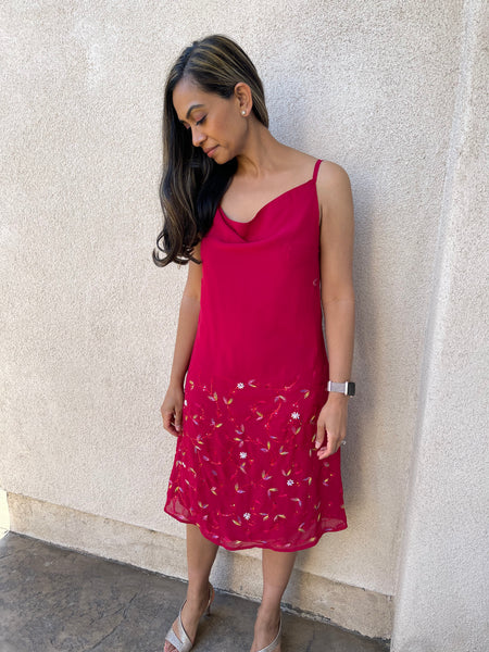 Red Sari Slip Dress - Small/Medium - Ready to Ship