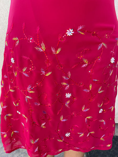Red Sari Slip Dress - Small/Medium - Ready to Ship
