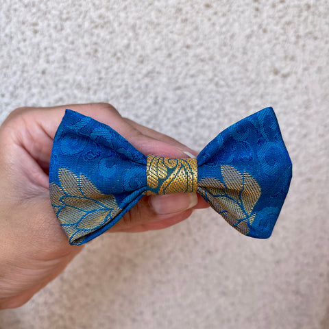 Blue and Gold Sari Bow Tie (Clip on)